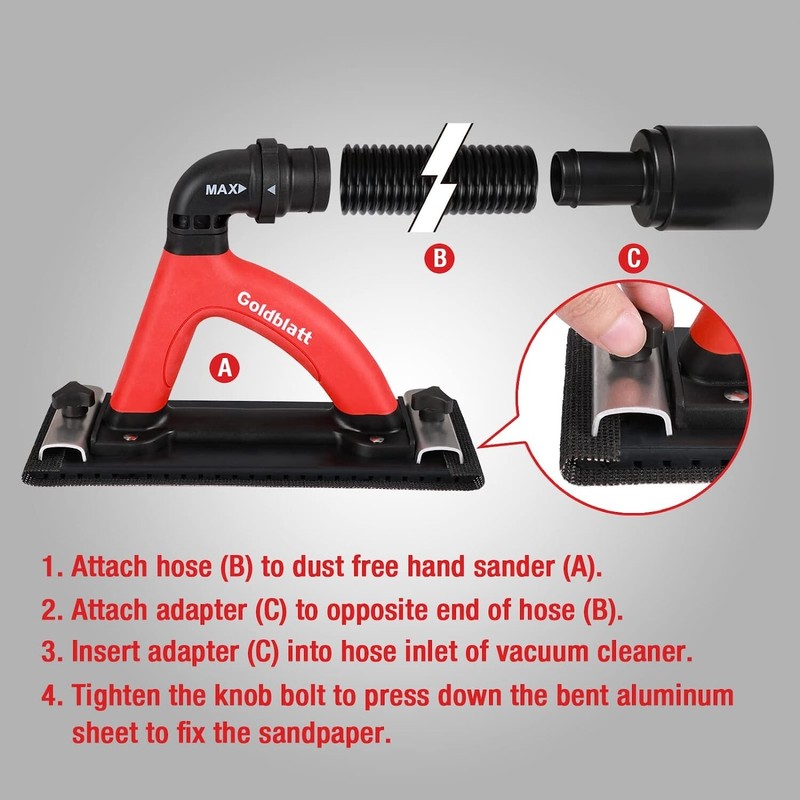 Goldblatt Dustless Drywall Vacuum Sander Dust Free Hand Sander with 6.5 ft Hose gallery