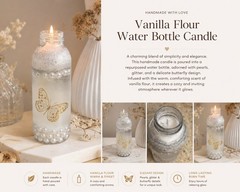 Vanilla Flour Handmade Scented Bottle Glass Jar Candle | Butterfly Decor White