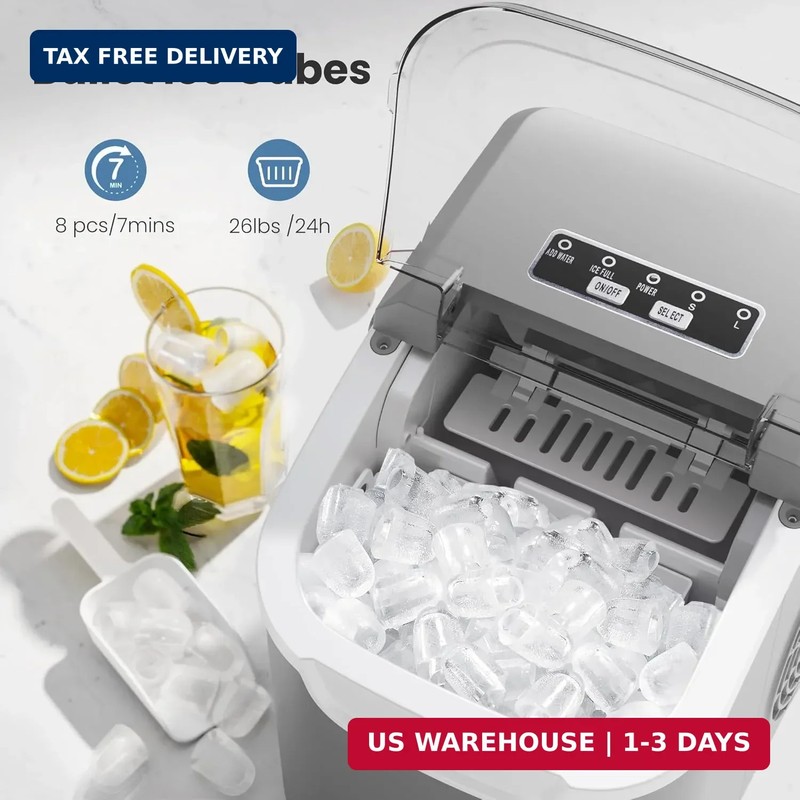 Portable Countertop Ice Maker Machine with Handle, 8 Bullet-Shaped Ice Cubes Rea gallery