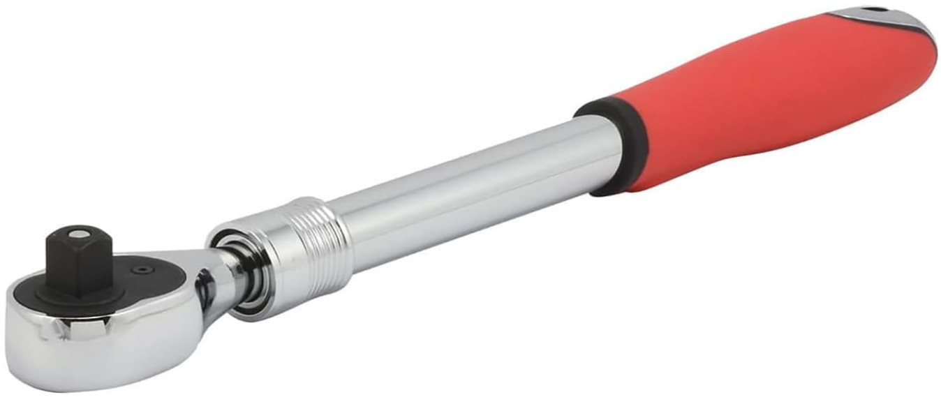 Mango de trinquete extensible 1/2", 72 dientes, reversible, agarre suave, rojo. gallery
