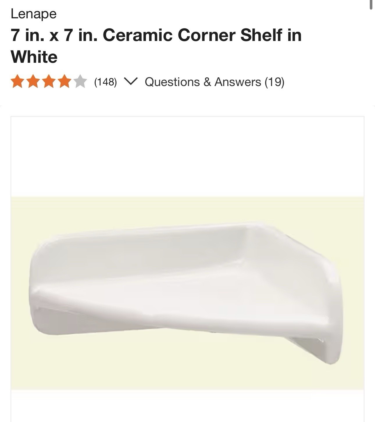 Lenape 7x7 Ceramic Corner Shelf White Shower Wall Mount Bath Shelf gallery