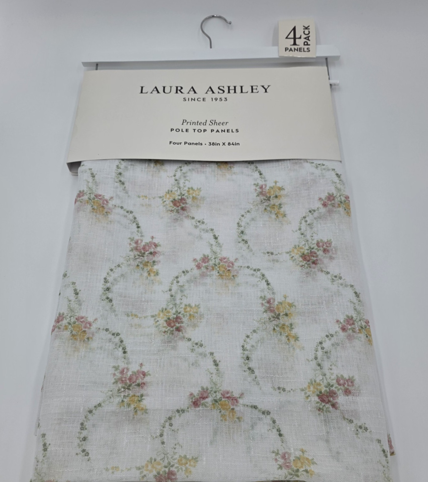 Pottery Barn Laura Ashley 4 Sheer Curtains 38x84 Floral Cottage Farmhouse Window gallery