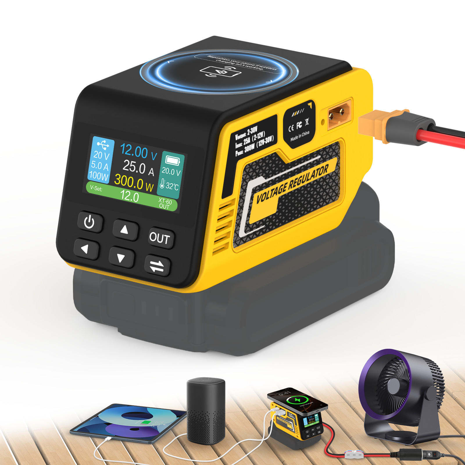 300W power Regulator Compatible with Dewalt 20V Battery - 2-30V DC Adjustable gallery