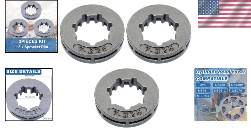 3-Piece .325" Chainsaw Sprocket Rim Kit | Stihl 026, MS260 Replacement Parts gallery