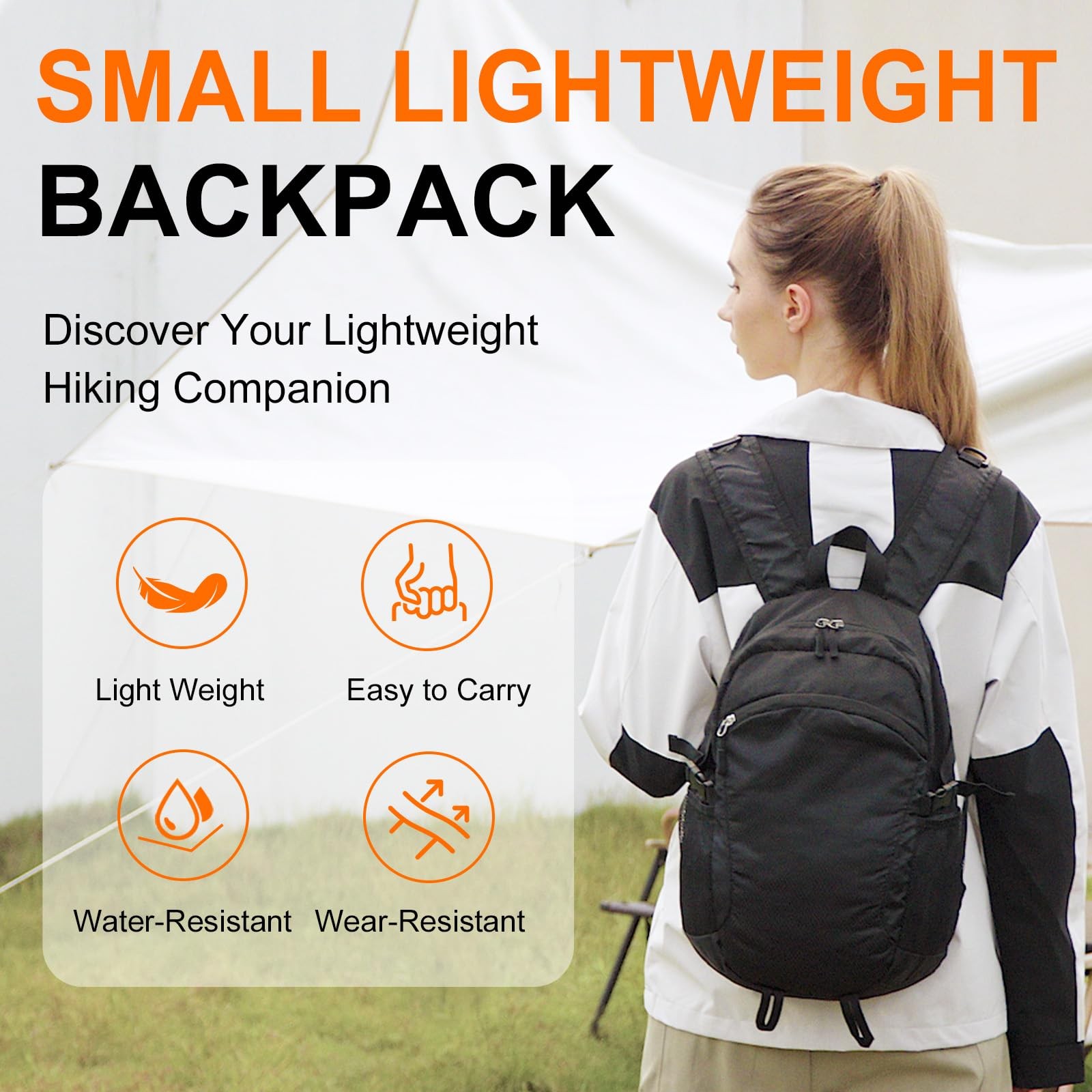 Small Hiking Backpack 15L Lightweight Packable Daypack Foldable Travel Black 2