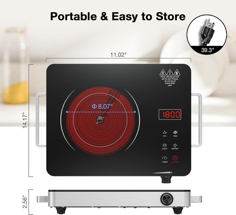 Protable Radiant Cooktop Countertop Single Burner Electric Stove Top 1800W 110V gallery