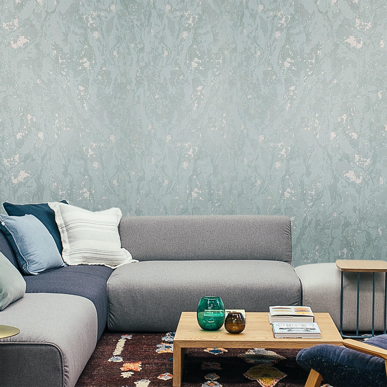 Abstract faux stone Carrara gray blue beige contemporary textured wallpaper 3D gallery