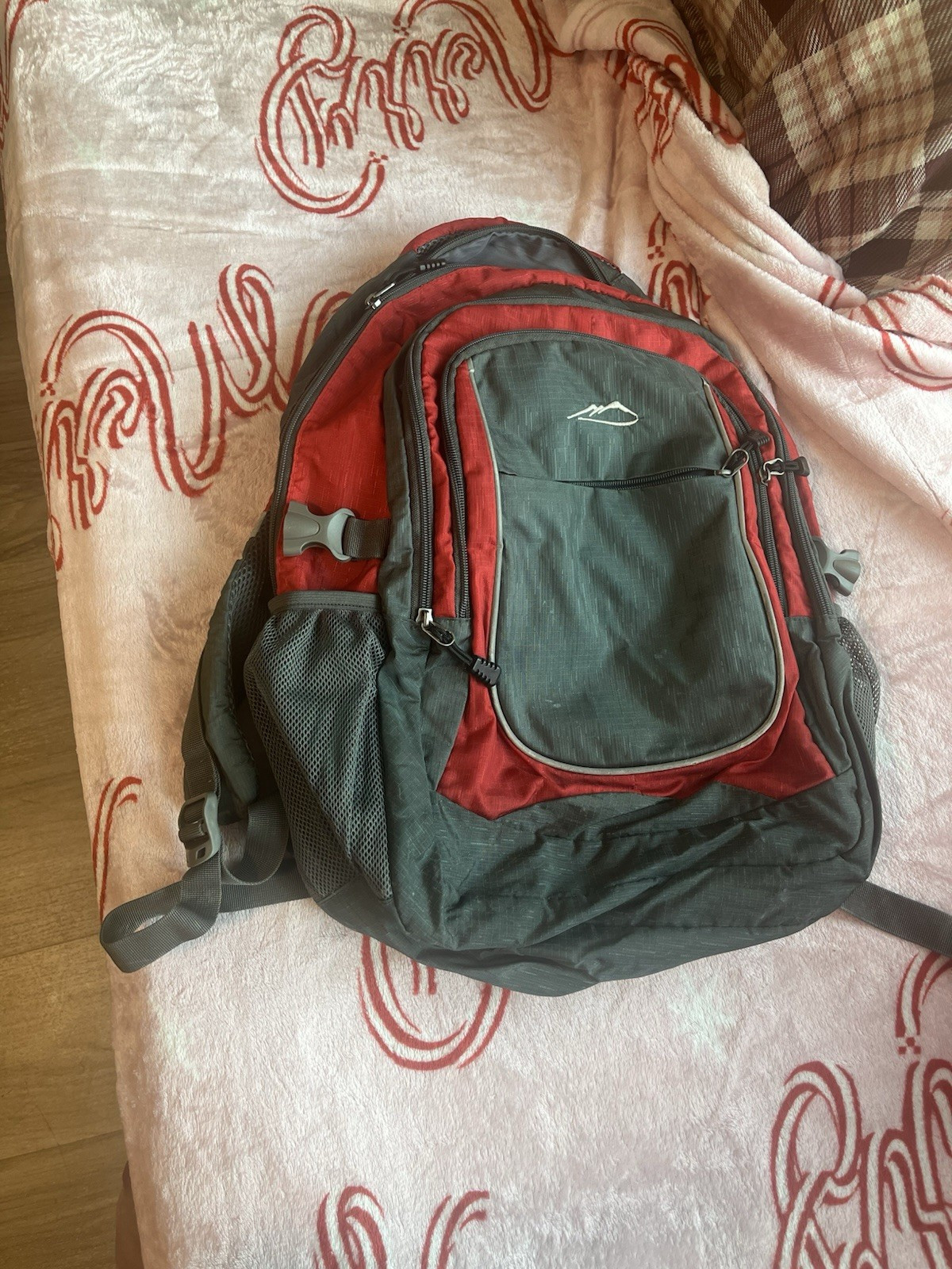 Gray/Red Hiking Backpack 11-20L Zip, Padded Straps, External Pockets