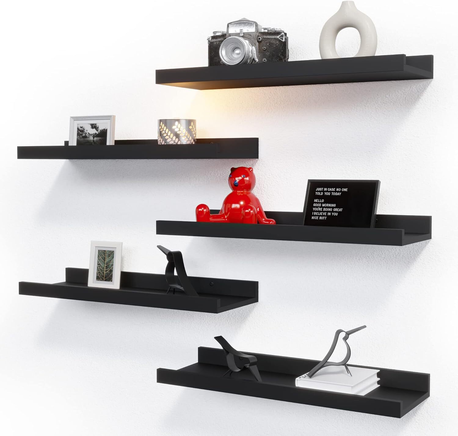 RICHER HOUSE 5 Set Floating Wall Mounted Shelves, Black 5pcs*15.75in, gallery