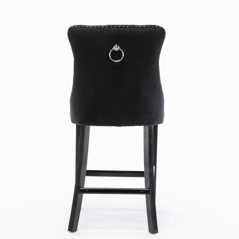 Contemporary Velvet Upholstered Barstools with Button Tufted Decoration and Wo gallery