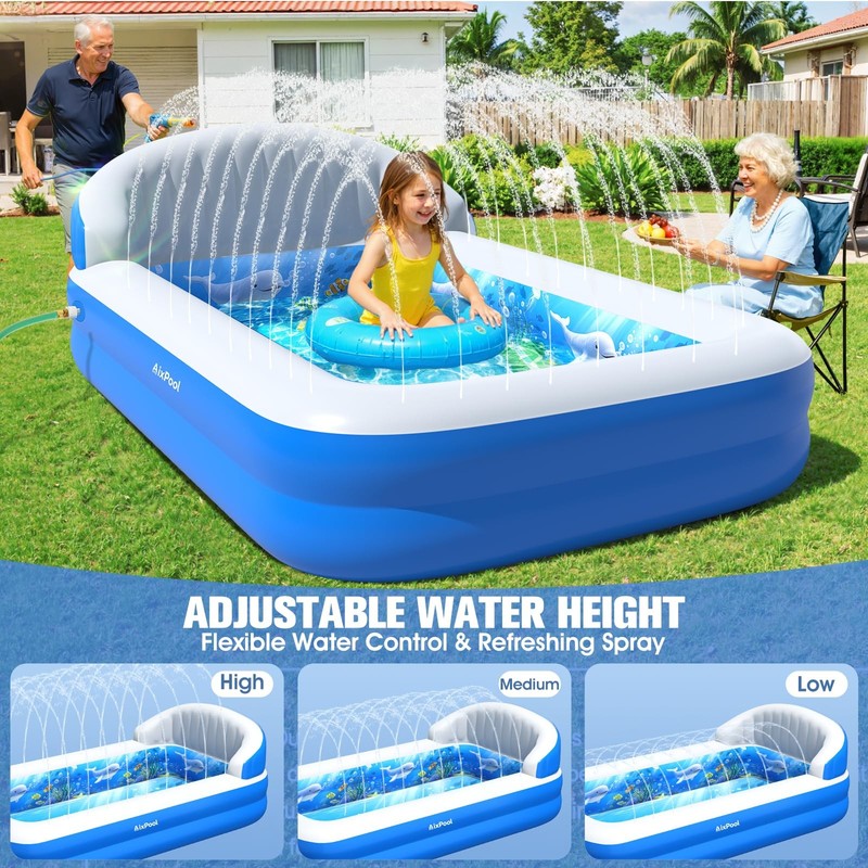 AixPool Inflatable Pool with Sprinkler & Backrest, Kid Kiddie Water Pool 71" gallery