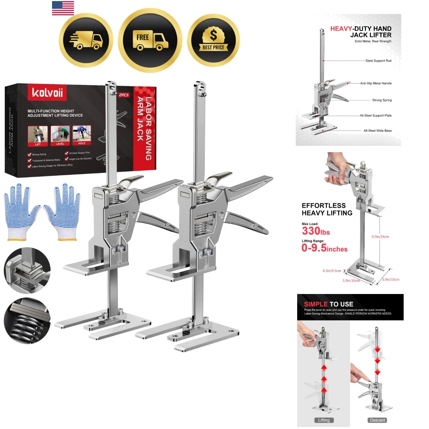 Labor Saving Arm Jack 2 Pack Hand Lifting Tools Stainless Steel Construction gallery