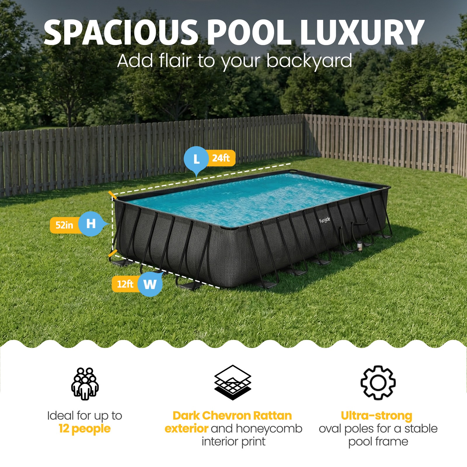 Funsicle 24 Ft Oasis Designer Lap Above Ground Pool w/ Pump, Dark Chevron Rattan gallery
