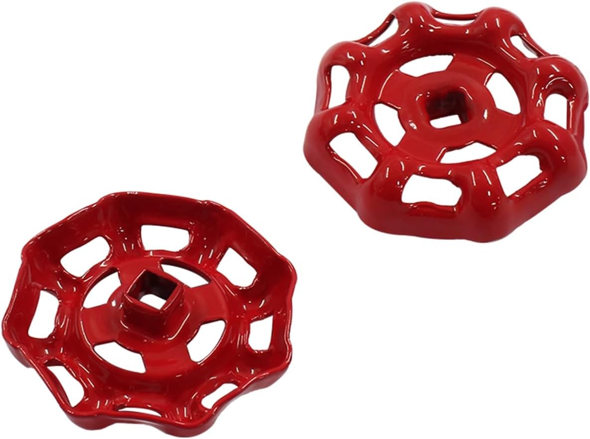 2Pcs Red Round Wheel Handle Hose Bib 6x6mm Iron Outside 6x6mm, gallery