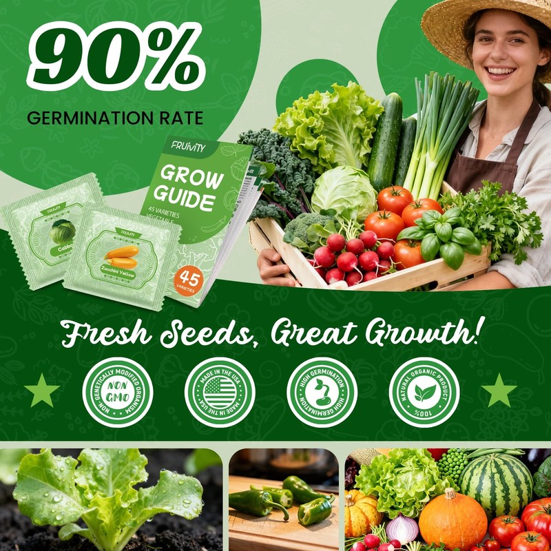 Fruivity 45 Vegetable Seeds Variety Pack - 17,000+ Non-GMO Heirloom for Plant... gallery