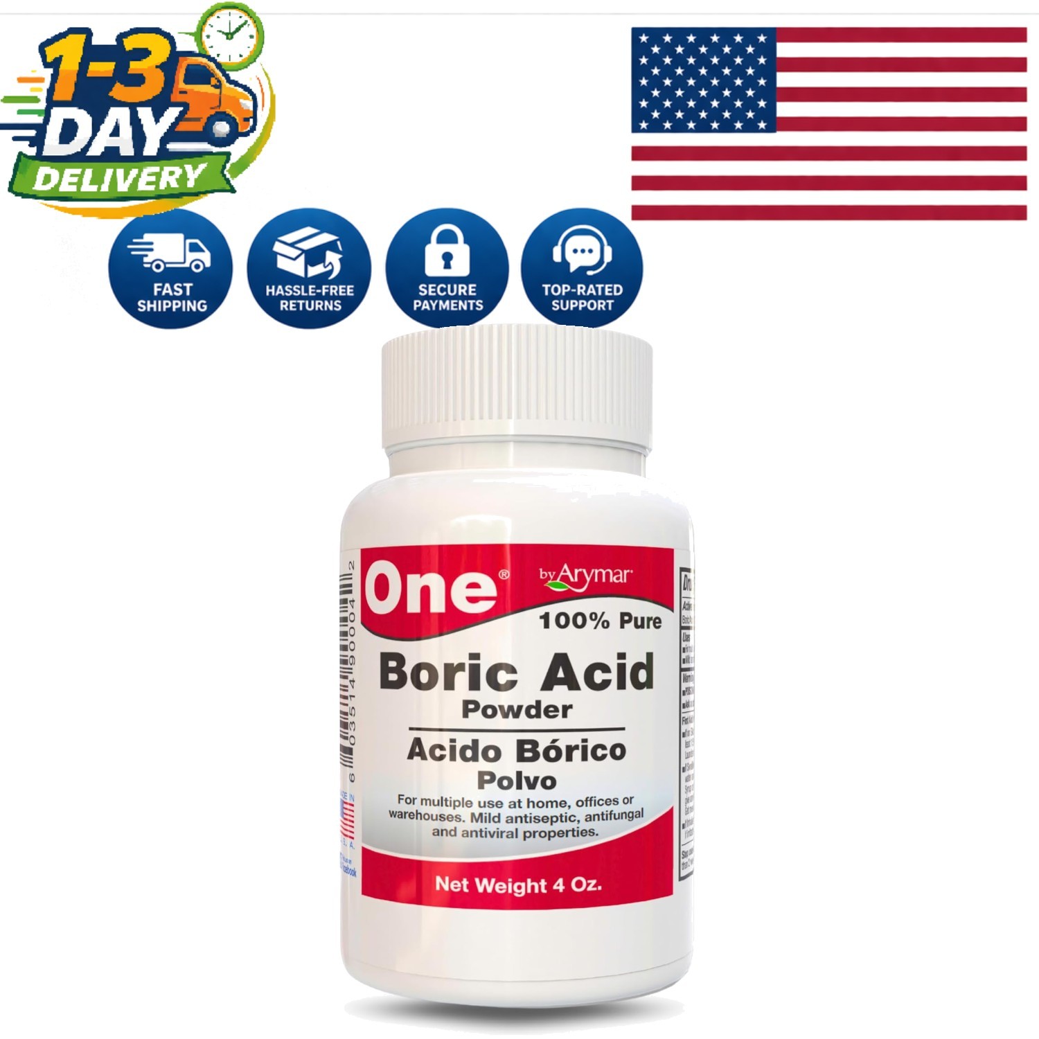 Versatile 4oz Boric Powder - Household Cleaner and Odor Eliminator, Made in USA gallery