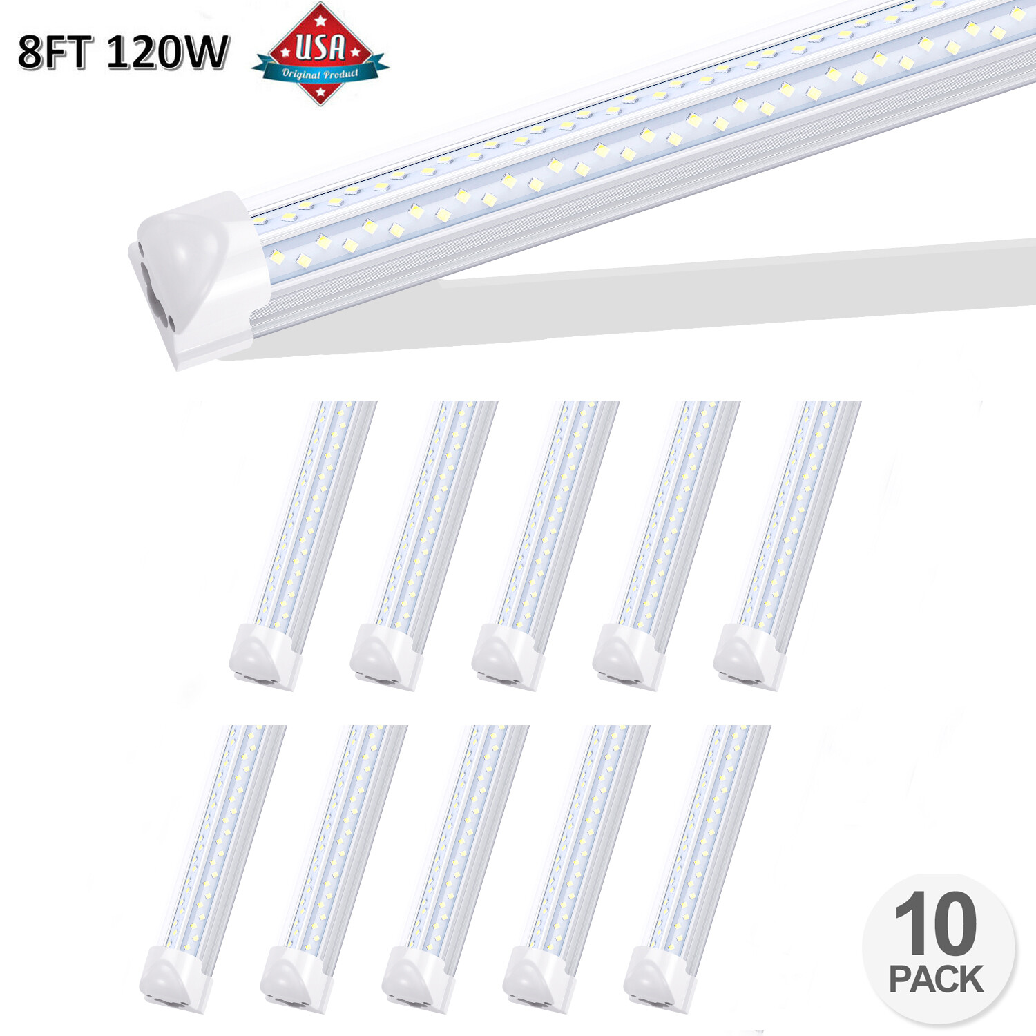 10Pack 120W LED Tube Light Bulbs 8FT T8 LED Shop Light Fluorescent Light fixture gallery