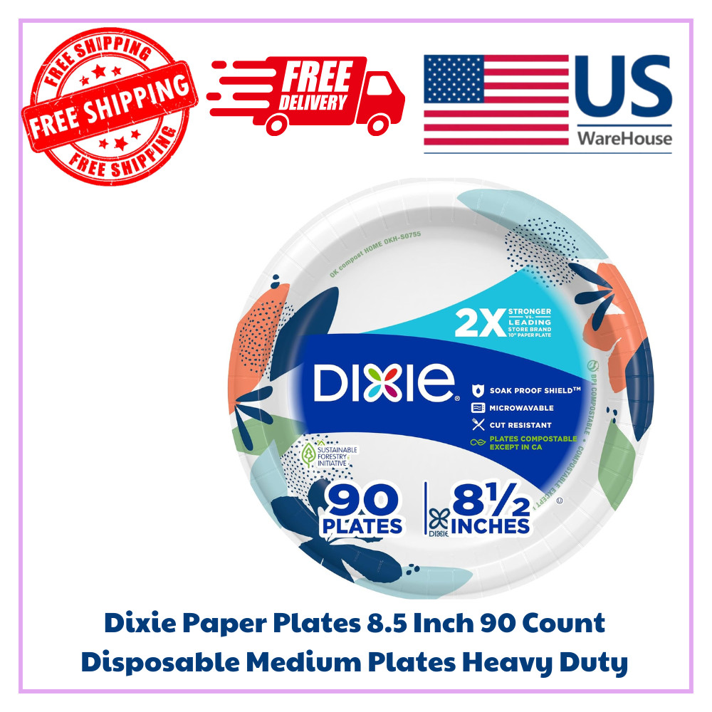 Dixie Paper Plates 8.5 Inch 90 Count Disposable Medium Plates Heavy Duty gallery