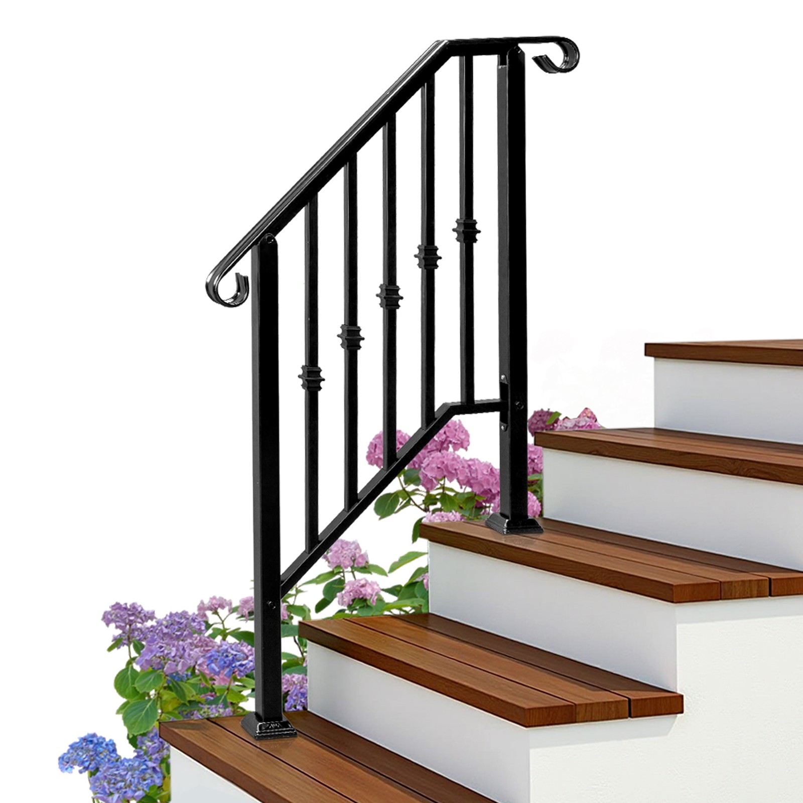 Handrails for Outdoor Steps Matte Black Wrought Iron, Stair Railing for 2-3 Step gallery