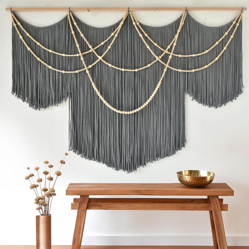 Large Macrame Wall Tapestry 57" W x 39" L - Eco-Friendly Bohemian Decor gallery