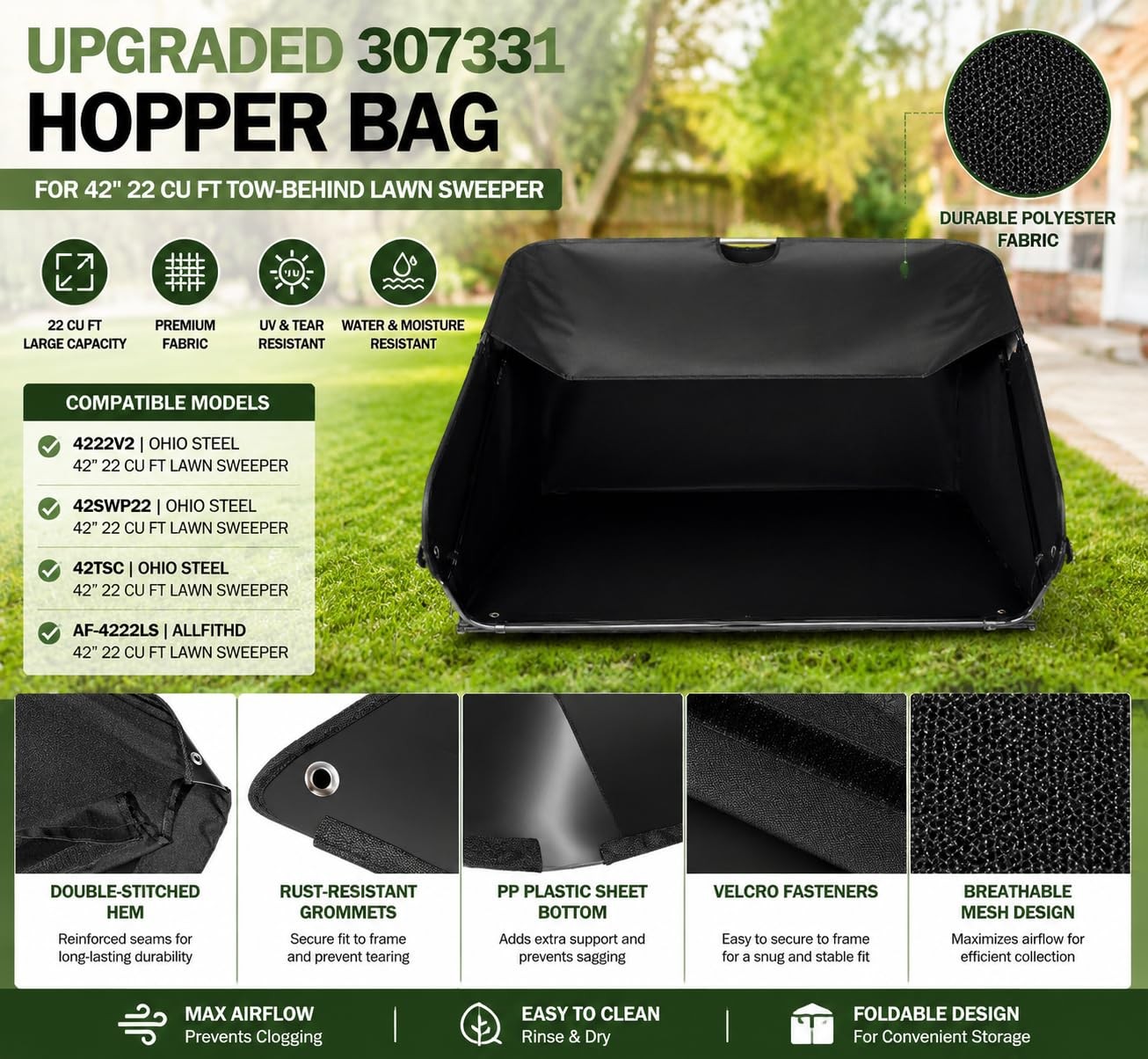 Upgraded 307331 Hopper Bag for Ohio Steel 42" Tow-Behind Lawn Leaf Sweeper gallery