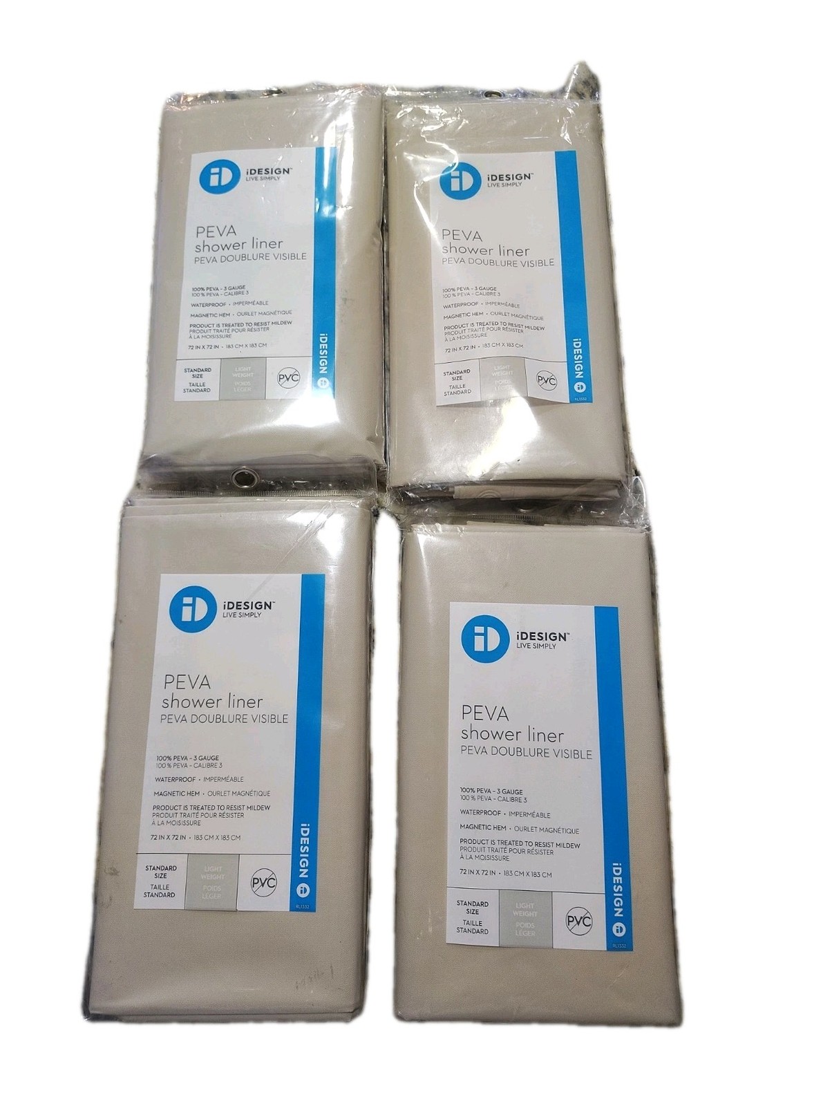 iDesign 12053 PEVA Shower Curtain Liner Beige Sand 72x72 3-Gauge 4 Pack New gallery