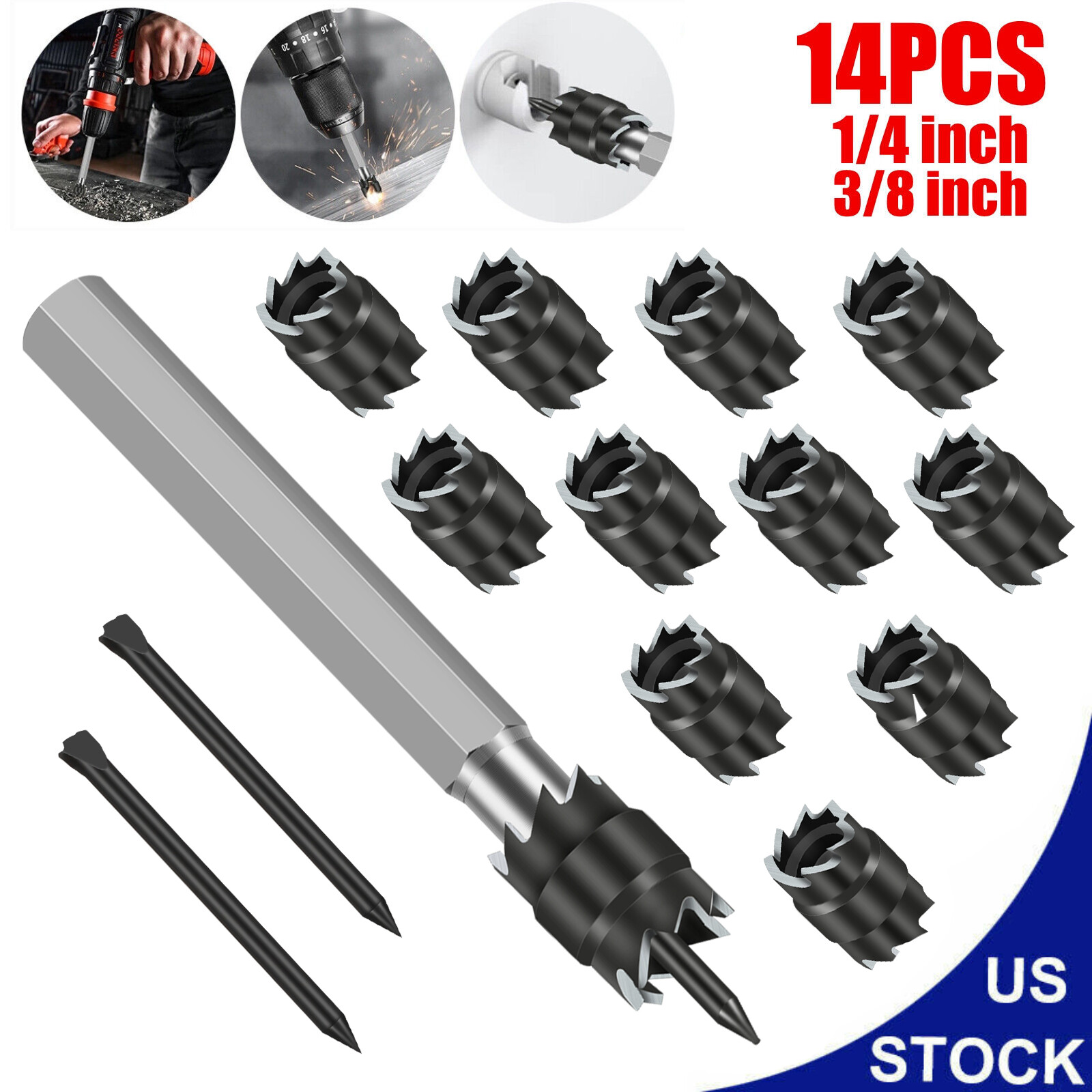 14Pcs 3/8" Double Sided Rotary Spot Weld Cutter Remover Drill Bits Cut Welds Kit gallery