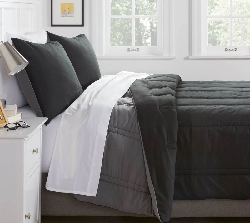 Full/Queen Lofty Microfiber Comforter Black - Room Essentials gallery