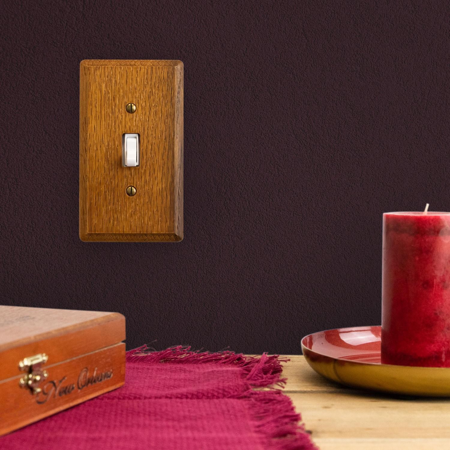 Amerelle Contemporary Medium Brown 2 gang Oak Wood Rocker Wall Plate 1 pc gallery