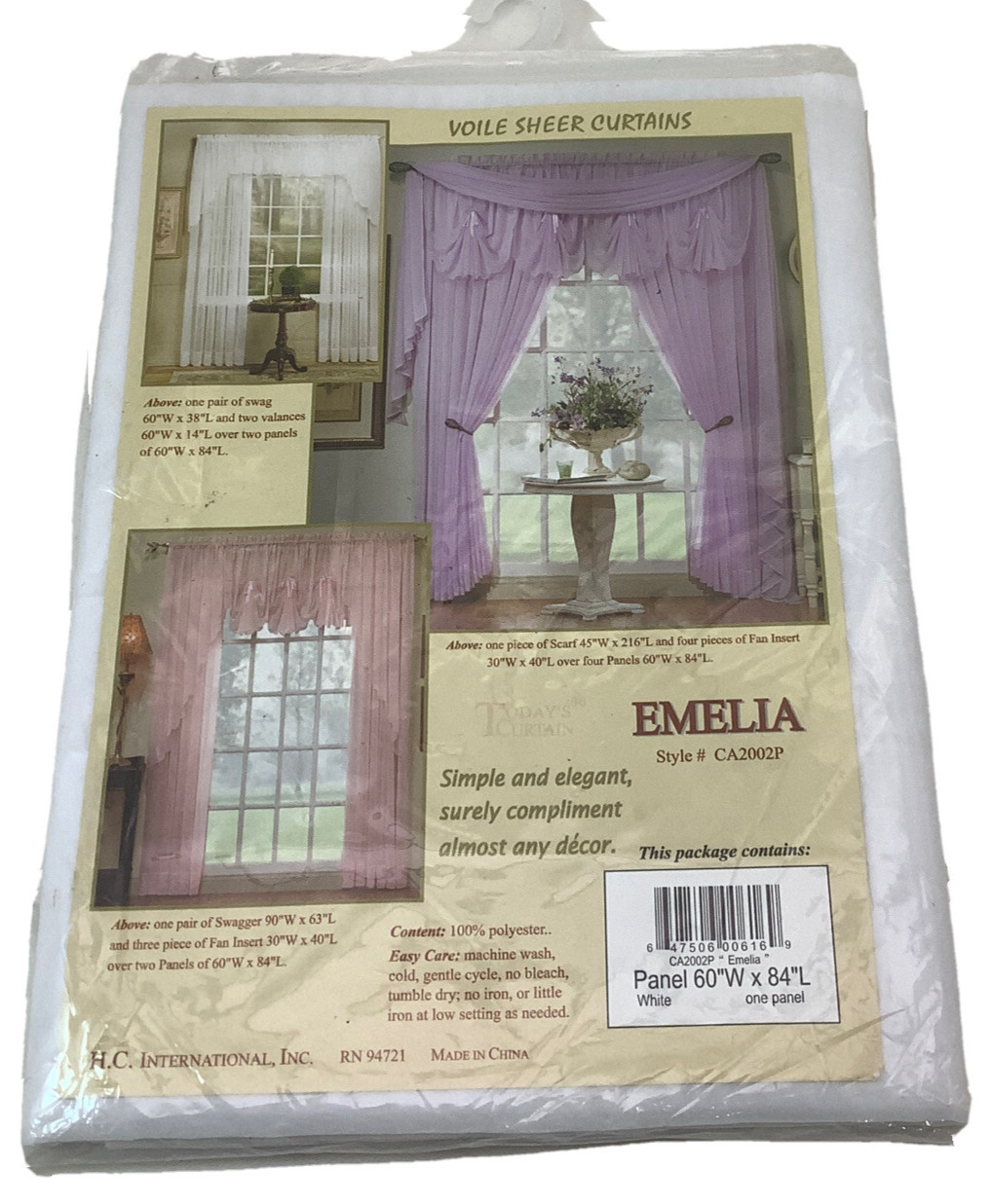 Emelia Voile Sheer Curtains One Panel White 60"W x 84"L CA2002P gallery