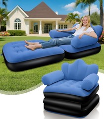 Inflatable Pull Out Couch Air Sofa Bed w Headboard Flocked Surface Indoor Outdoo