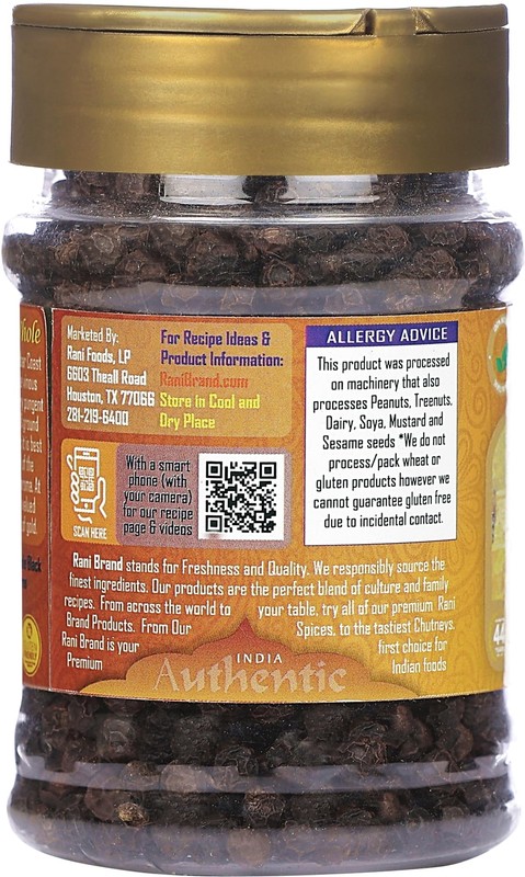 Rani Black Pepper Whole (Peppercorns), Premium Indian MG-1 Grade 3oz PET Jar gallery