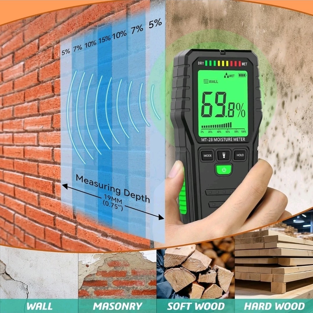 RDINSCOs MT-28 Electric Moisture Meter Backlit Display Hold Battery Indicator gallery