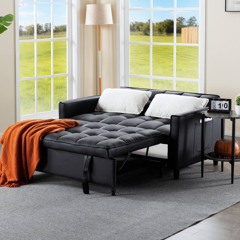 Convertible Sleeper Sofa Bed Loveseat Twin Pull-Out Velvet Storage Side Pocket gallery