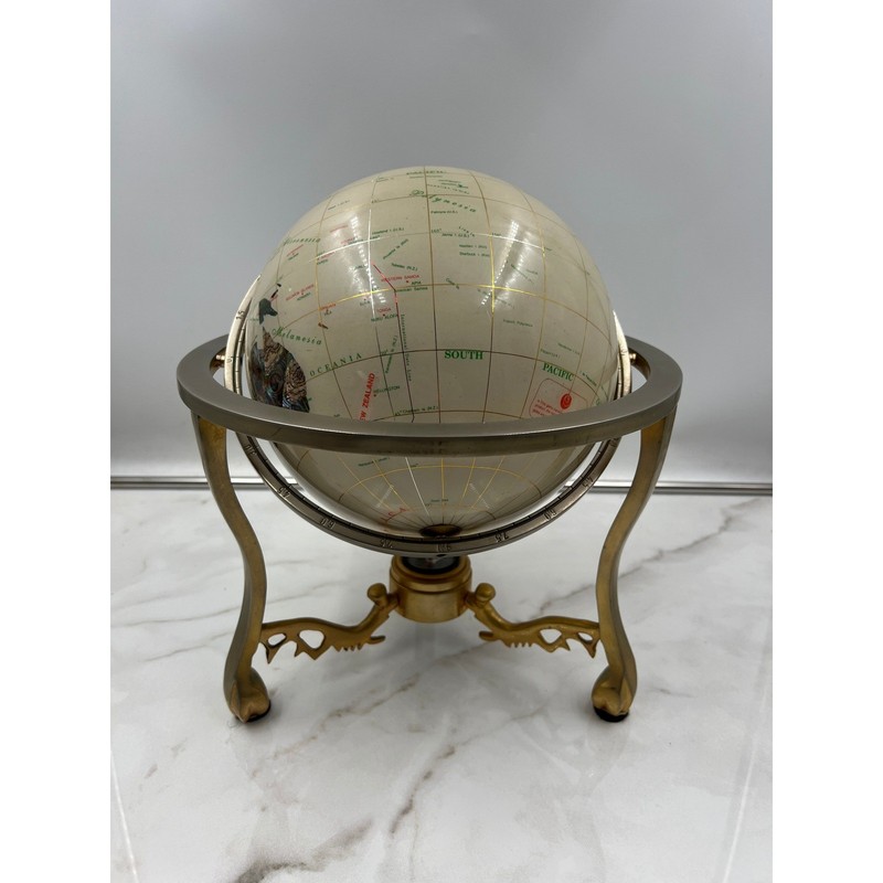 Vintage Gemstone Inlay World Globe with Gold Tone Tripod Stand and Compass gallery