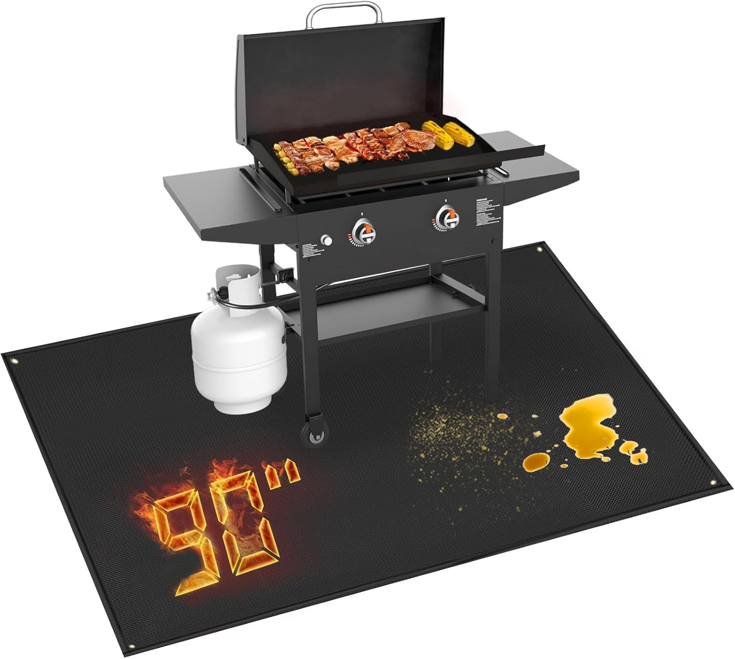 90 X 48 in under Grill Mat Compatible with Blackstone 28In & 36In Griddle - Fire gallery