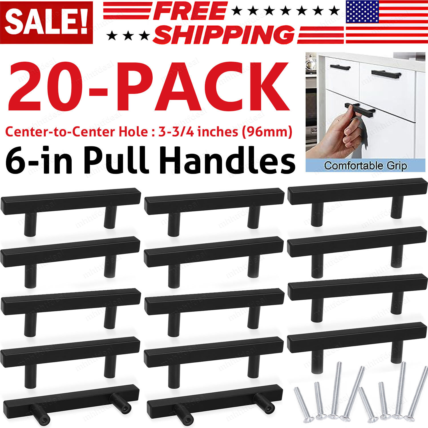 20 Pack 6'' Square Cabinet Pulls Matte Black Stainless Steel Kitchen Drawer Pull gallery