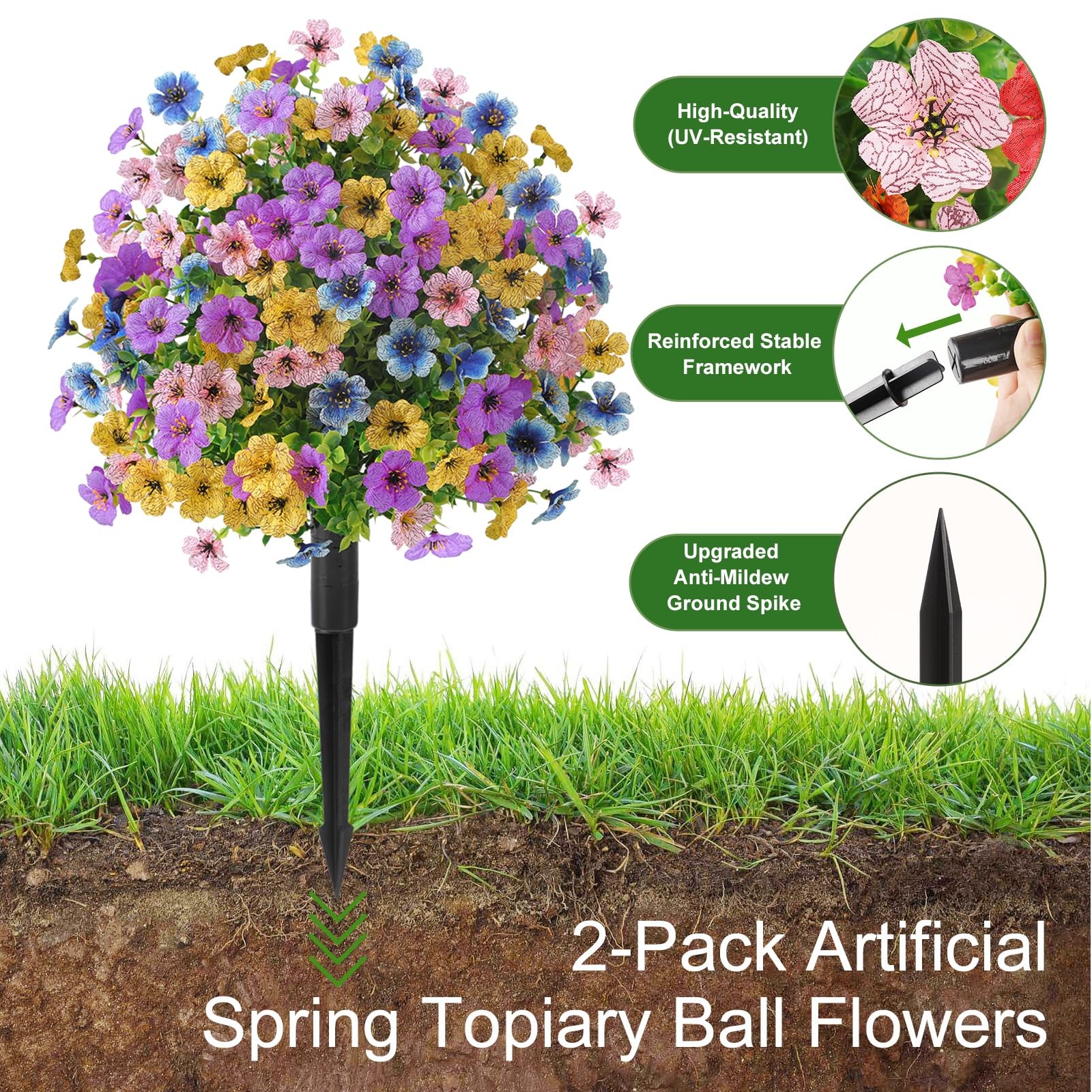 2Pcs 20" Artificial Topiary Ball Flowers for Outdoors, Spring Decoration with... gallery