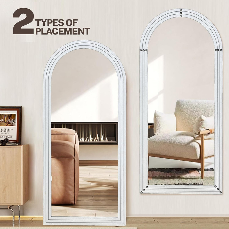 Arched Solid Wood Full Length Mirror 76"x34" - Rustic White Floor & Wall Mount gallery