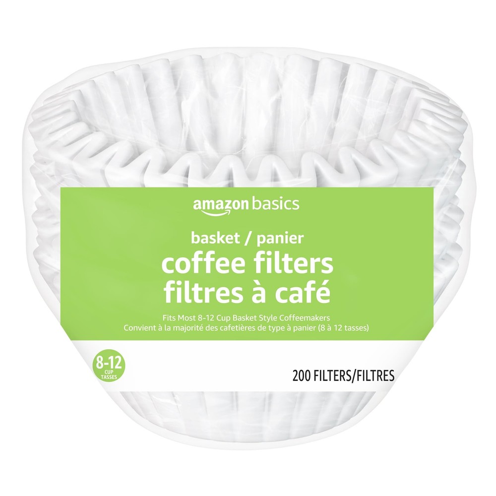 Amazon Basics Basket Coffee Filters for 8-12 Cup Cup, White