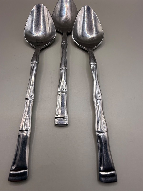 Oneida Stainless SUMATRA Place Oval Spoons 6 7/8” Flatware Bamboo Design Set / 3 gallery