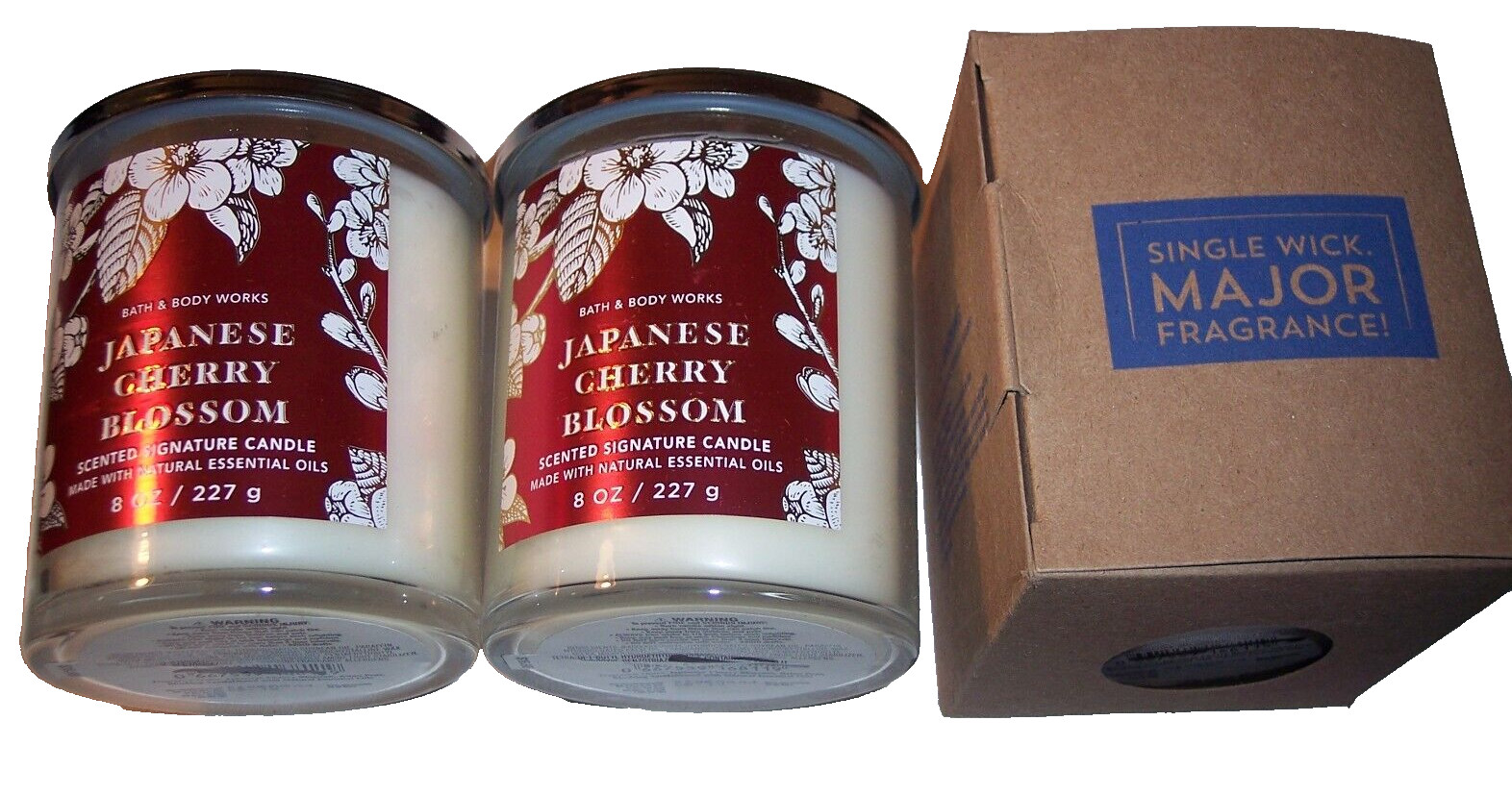 3 BATH AND BODY Single Wick Candle Japanese Cherry Blossom 8oz Jars Lot gallery