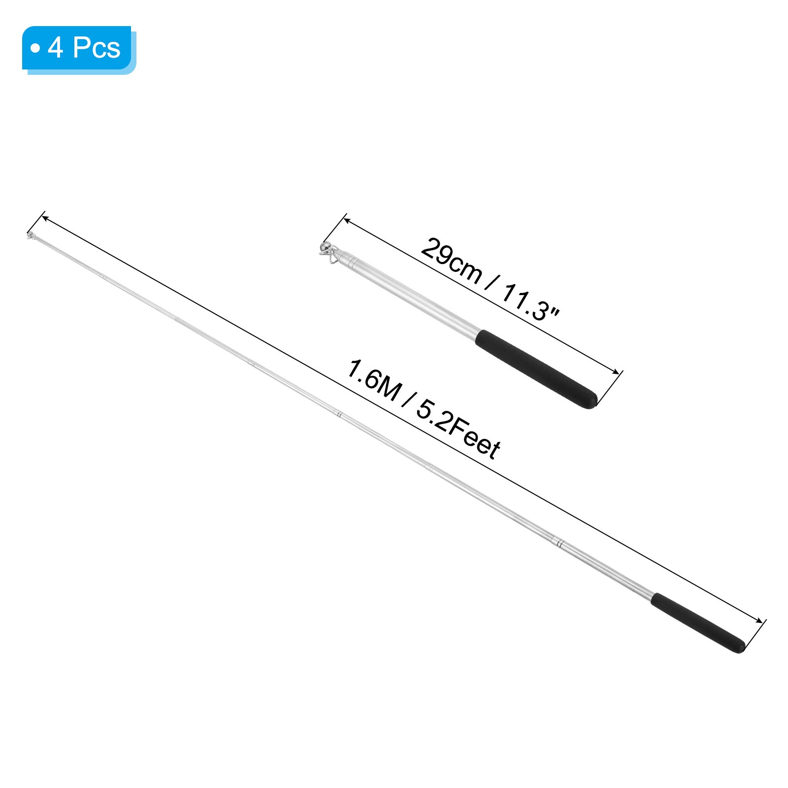 1.6M/5.2ft Telescopic Handheld Flagpoles 4Pcs Teachers Pointer Stick Black gallery