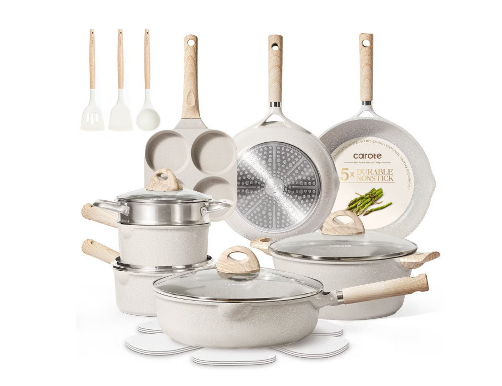 Carote 21 Pcs Nonstick Pots and Pans Set Induction Cookware Kitchen Set Beige gallery