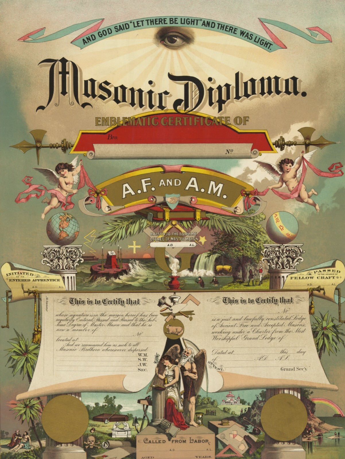 14303.Decor Poster print.Home Room wall art design.Masonic Diploma certificate gallery