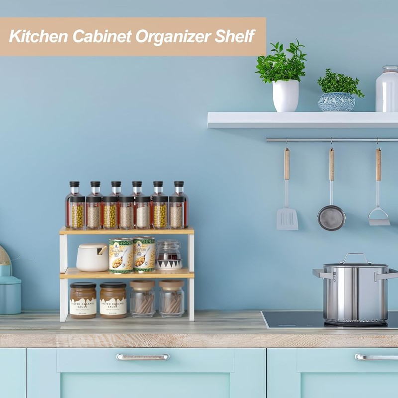4 Pack Kitchen Cupboard Organizer Stackable Expandable Storage Shelf Rack Pantry gallery