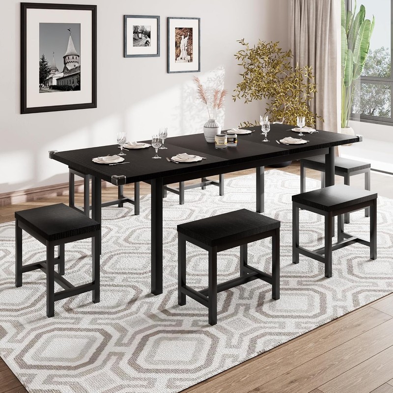 7-Piece Extendable Dining Table Set with 6 Stools 63" Kitchen Table Set gallery