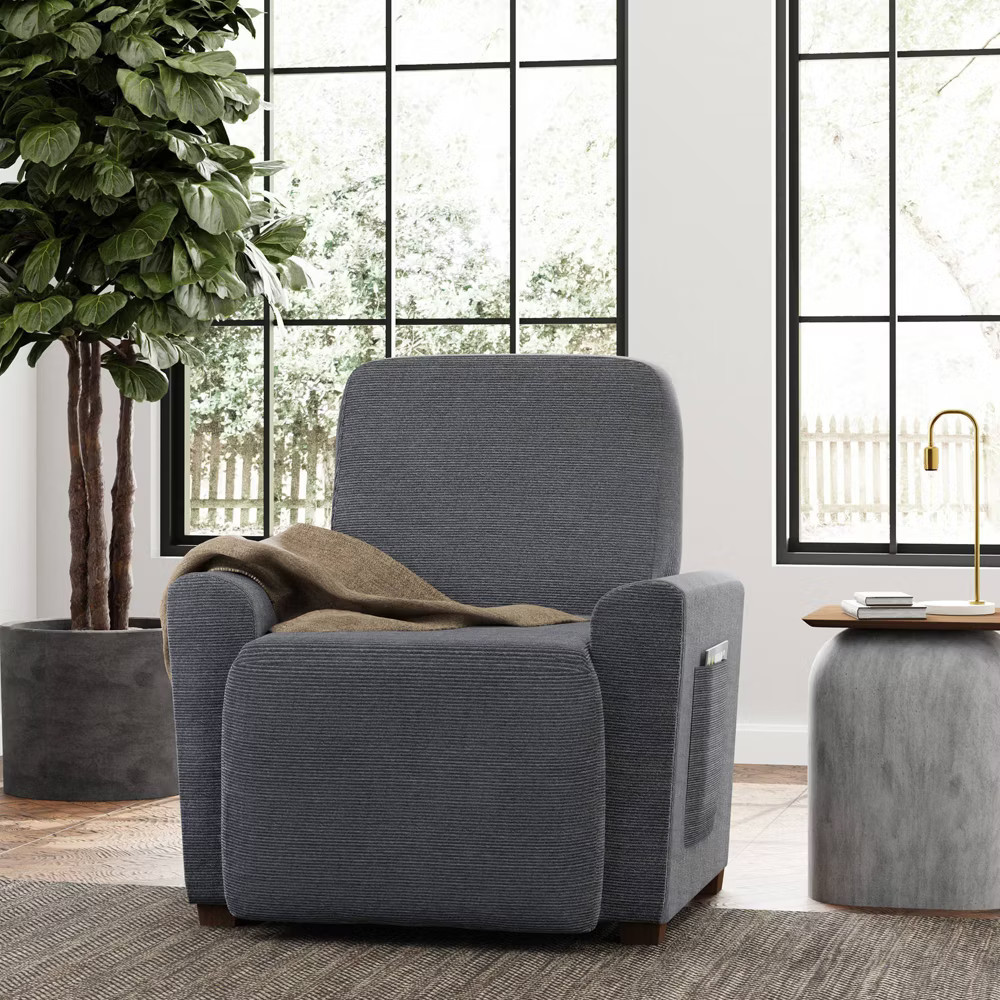 4pc Chenille Stretch Recliner Slipcover Cadet Blue - Zenna Home gallery