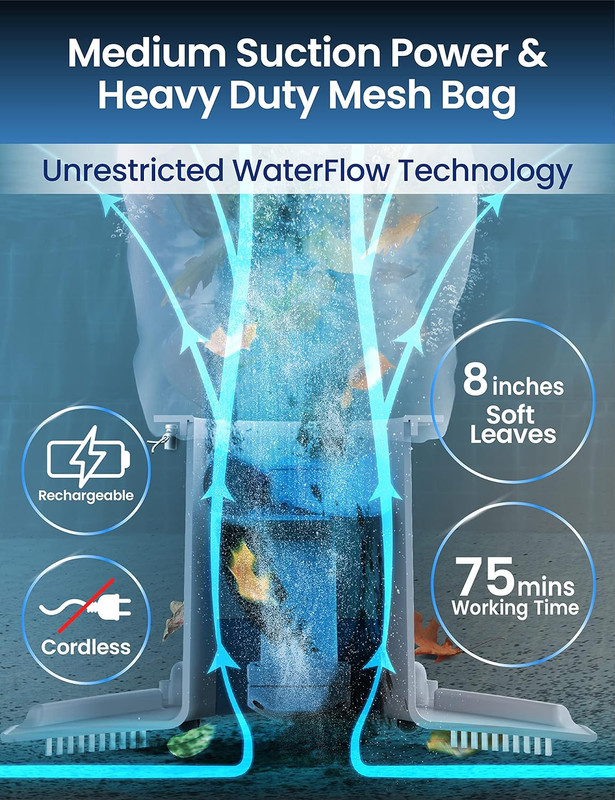 75-Min Rechargeable Pool Leaf Vacuum Cleaner with Large Filter gallery