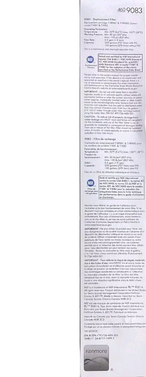 Kenmore Filter 9083 4609083 Replacement Refrigerator Water Filter 9020 9030 (1) gallery
